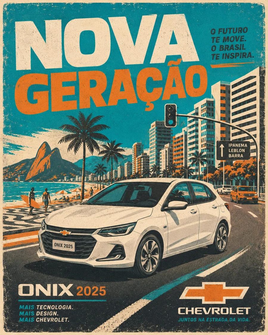 Retro 1970s silkscreen automotive travel poster: Bonsai Image sample - sunset drive