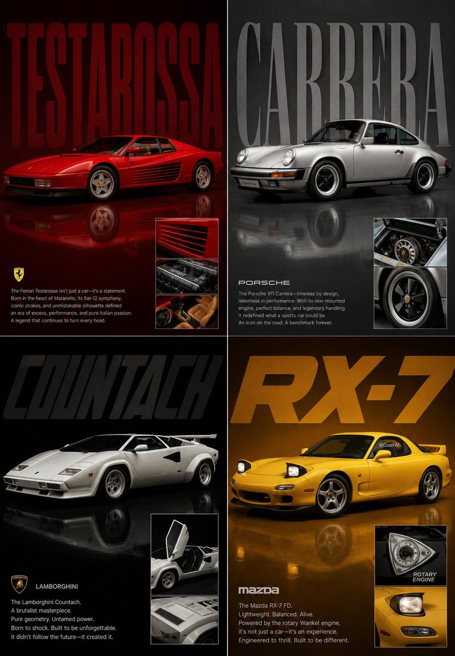 2x2 automotive editorial poster grid Monoluxe: Bonsai Image sample