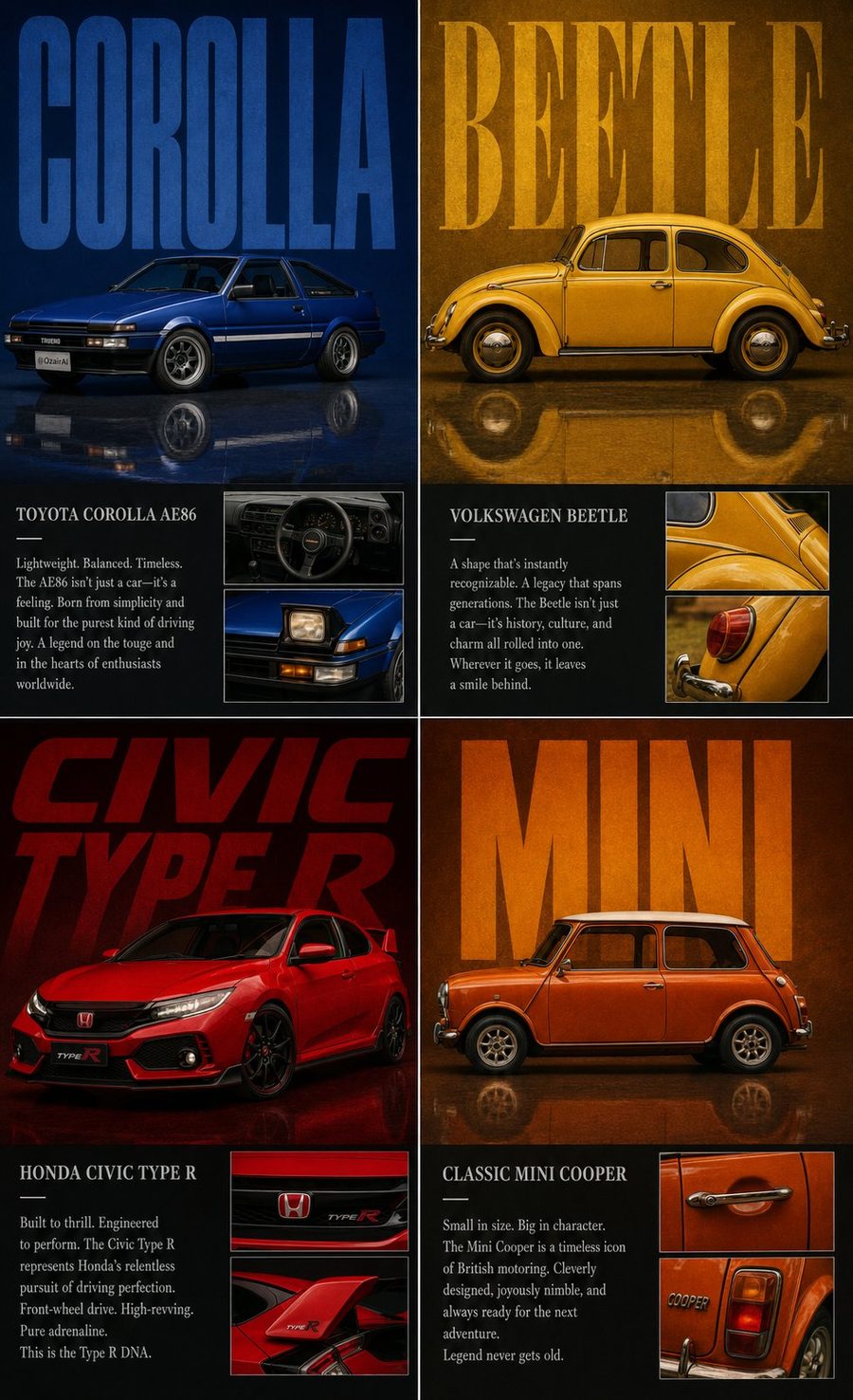 2x2 automotive editorial poster grid Monoluxe: Bonsai Image sample - alternate poster