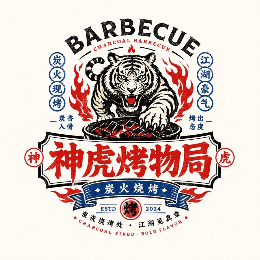 Chinese retro F&B emblem logo template: Bonsai Image sample - badge layout