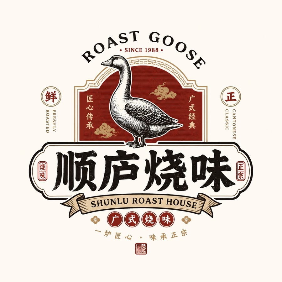Chinese retro F&B emblem logo template: Bonsai Image sample - circular mark