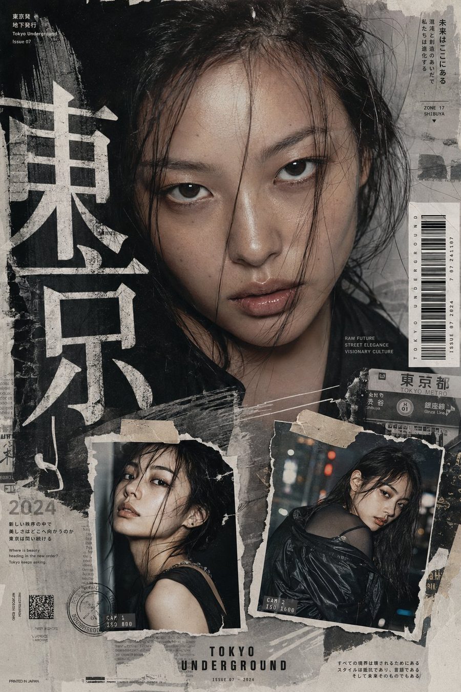 Tokyo neo-Y2K fashion zine collage poster: Bonsai Image sample