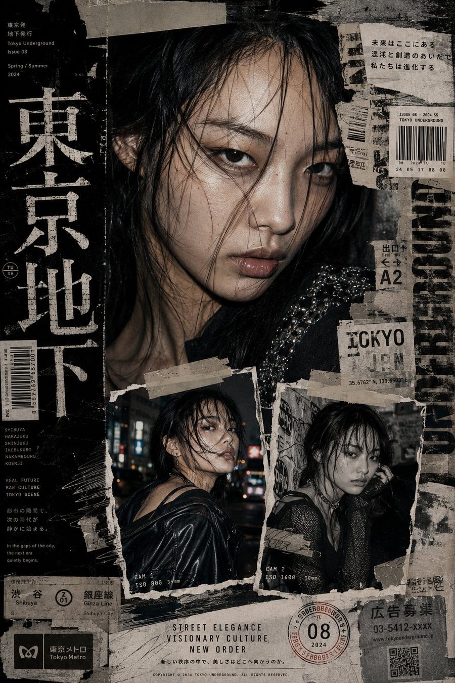 Tokyo neo-Y2K fashion zine collage poster: Bonsai Image sample - magazine page