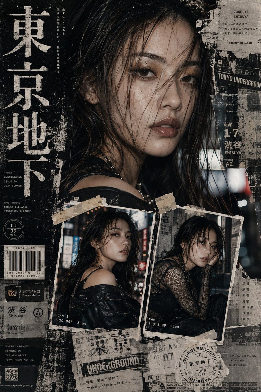 Tokyo neo-Y2K fashion zine collage poster: Bonsai Image sample - editorial sheet